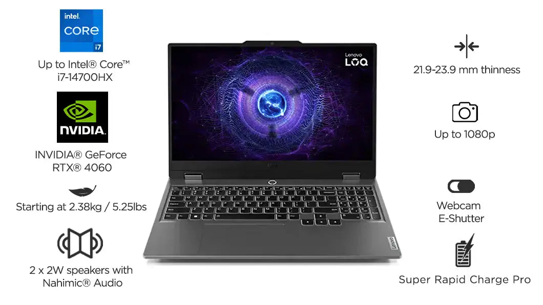 Lenovo LOQ Gaming Laptop 13th Gen Intel® Core™ i7-13650HX Processor, RTX™ 4060 Laptop GPU 8GB, 24 GB, 512 GB SSD, 15.6