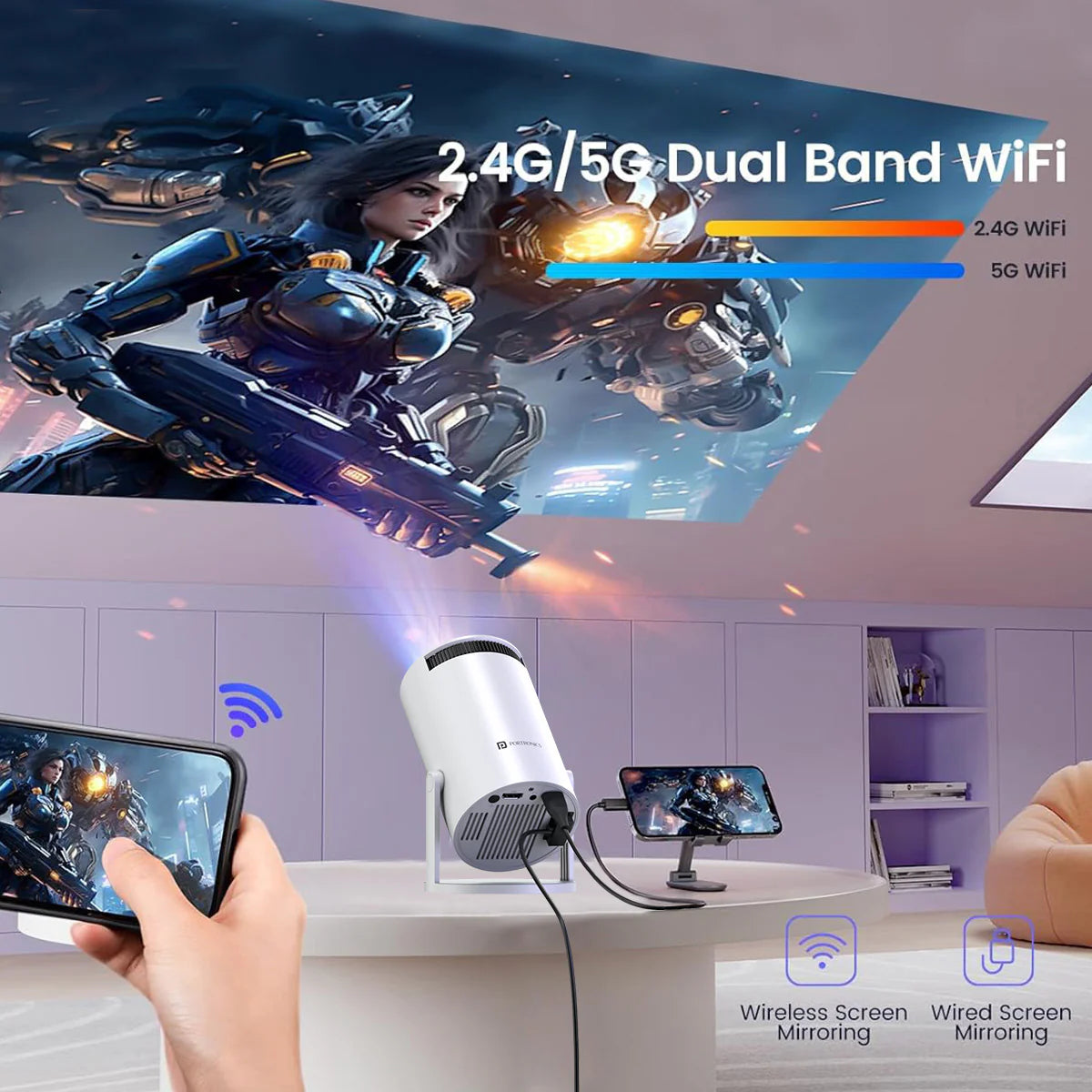 PORTRONICS Beem 440 Smart Android Projector | Smart LED Projector | 720p HD Resolution | Rotatable Design | 2000 Lumens - | Buy Online at Shwetha Computers