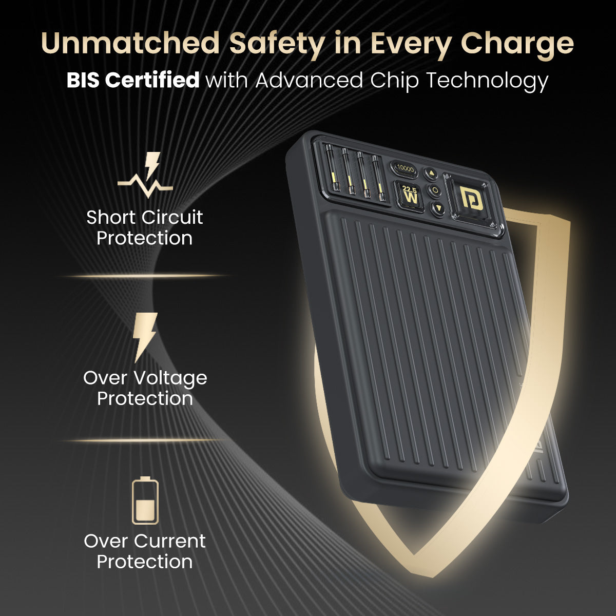 PORTRONICS Luxcell Bind Mini 10K Powerbank | In Built Type C & 8 Pin Cable |22.5W Fast Charging |Compact & Light Weight |Triple Output