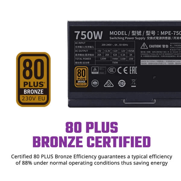 Cooler Master MWE 750 Bronze Power Supply Unit - 80 PLUS Bronze Certified