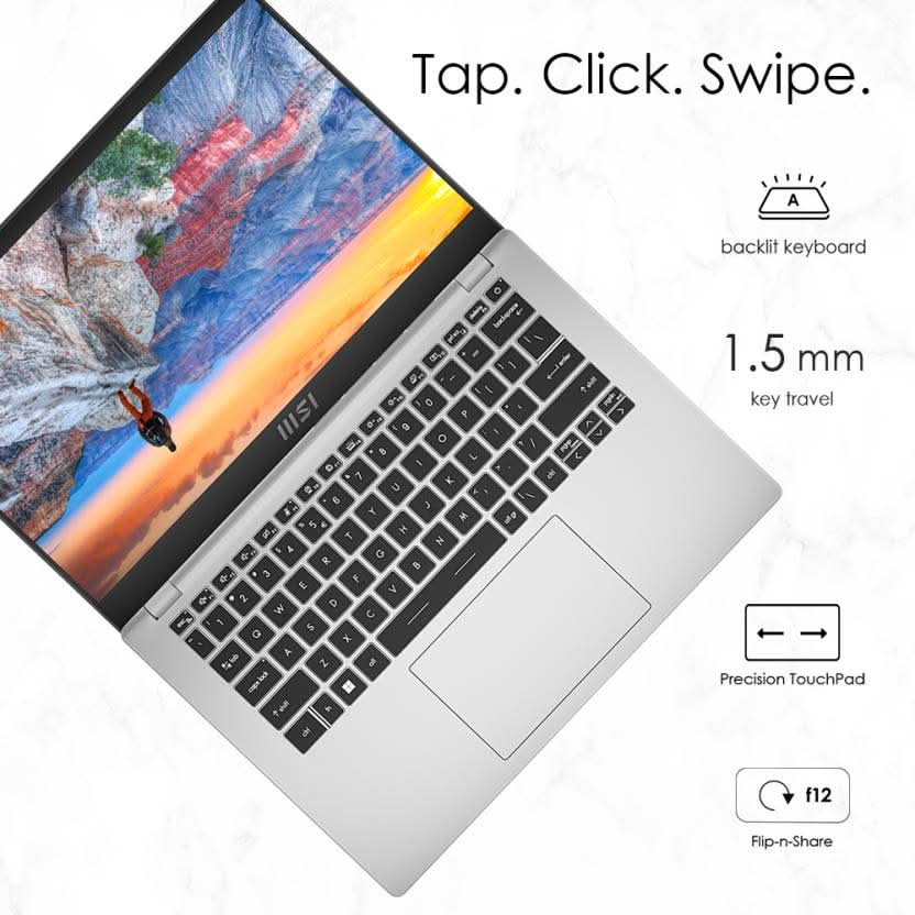 MSI Modern 14 Gaming Laptop Intel Core i7-1255U processor, Iris Xe Graphics, 16GB, 512GB SSD, 14
