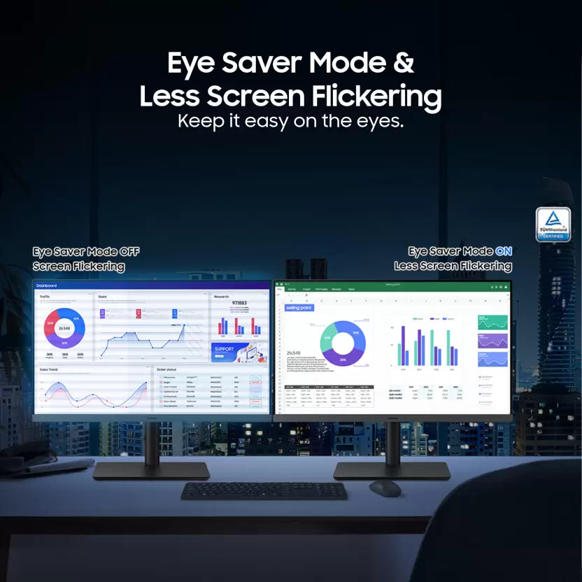 SAMSUNG S4 60.96 cm (24 inch) Full HD IPS Panel with Eye Saver Mode, Flicker Free, Height Adjustable Stand, Borderless Display Monitor (LS24C430GAWXXL)  (AMD Free Sync, Response Time: 4 ms, 100 Hz Refresh Rate)