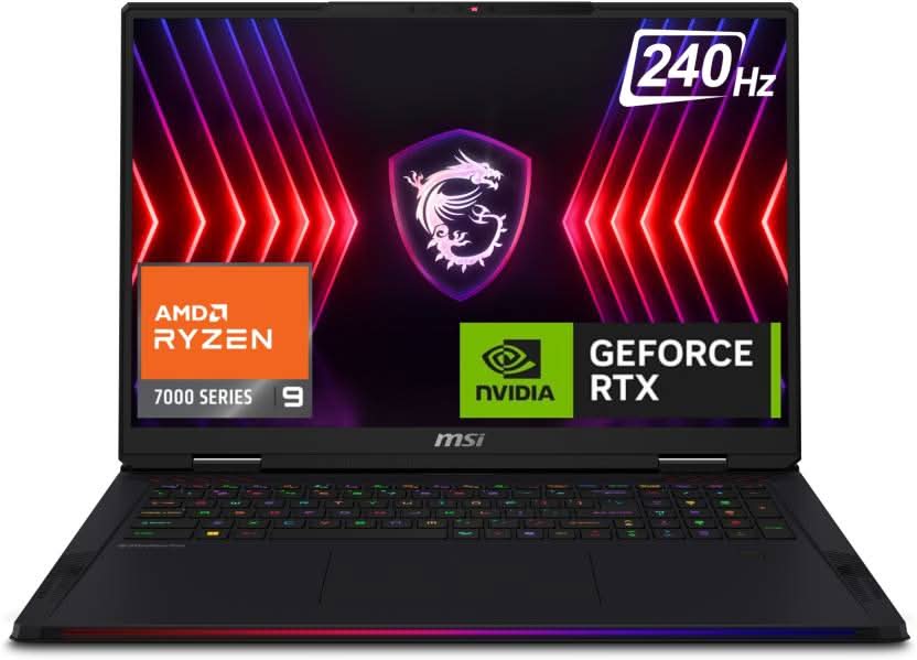 MSI Raider A18 HX Gaming Laptop Ryzen 9 7945HX Processor, RTX 4080, 16x2GB, 1TB SSD, 18