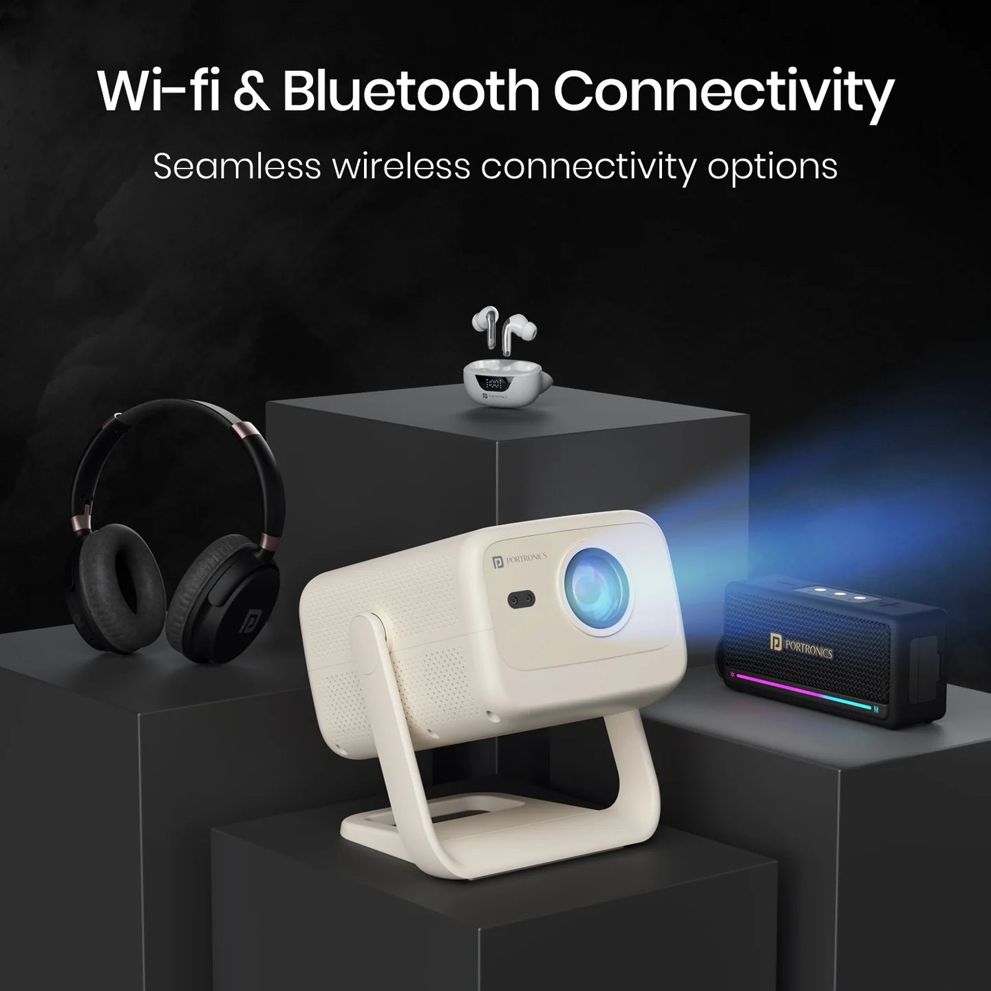 PORTRONICS Beem 480 5100 Lumens Smart LED Projector | Streaming Apps | Angle Adjustable | 1080p Full HD | 5100 Lumens - | Buy Online at Shwetha Computers