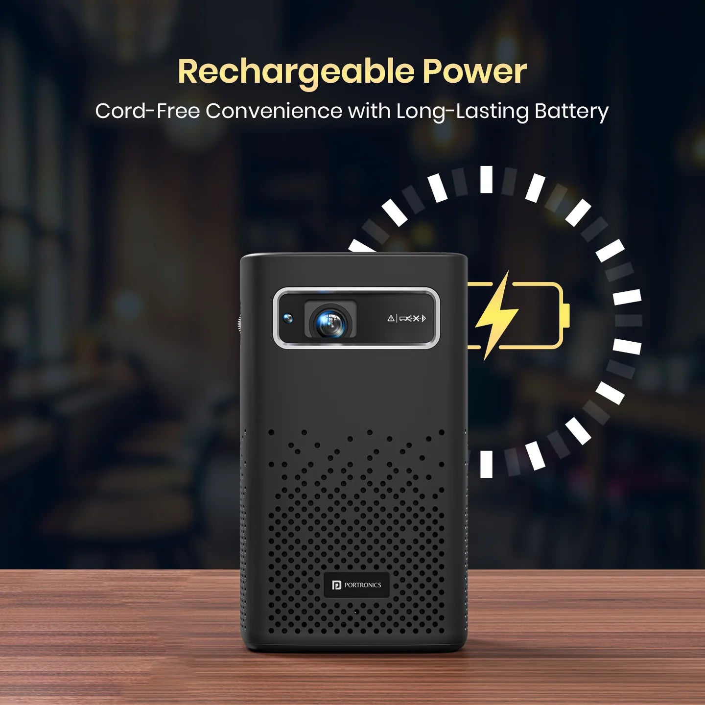 PORTRONICS Pico 13 Rechargeable Smart LED Projector | 4K UHD Support | 3500 Lumens | Rechargeable | DLP Technology - | Buy Online at Shwetha Computers