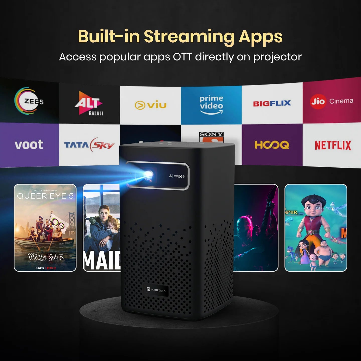 PORTRONICS Pico 13 Rechargeable Smart LED Projector | 4K UHD Support | 3500 Lumens | Rechargeable | DLP Technology - | Buy Online at Shwetha Computers