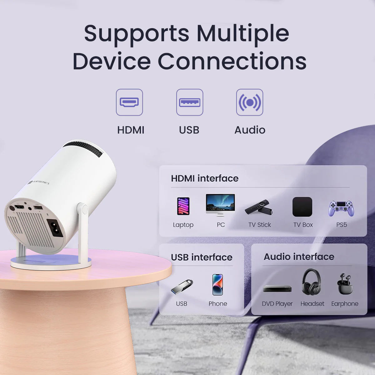 PORTRONICS Beem 440 Smart Android Projector | Smart LED Projector | 720p HD Resolution | Rotatable Design | 2000 Lumens - | Buy Online at Shwetha Computers