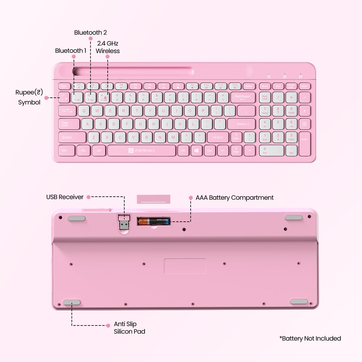 PORTRONICS Bubble Square Wireless Keyboard with Bluetooth & 2.4 GHZ Receiver - | Buy Online at Shwetha Computers