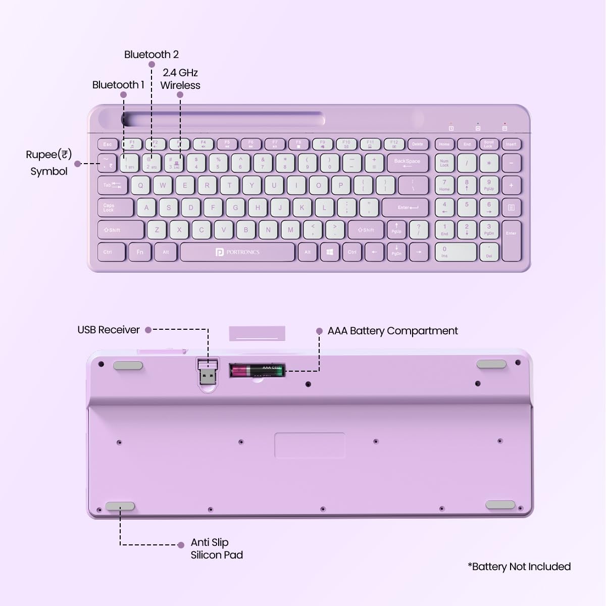 PORTRONICS Bubble Square Wireless Keyboard with Bluetooth & 2.4 GHZ Receiver - | Buy Online at Shwetha Computers