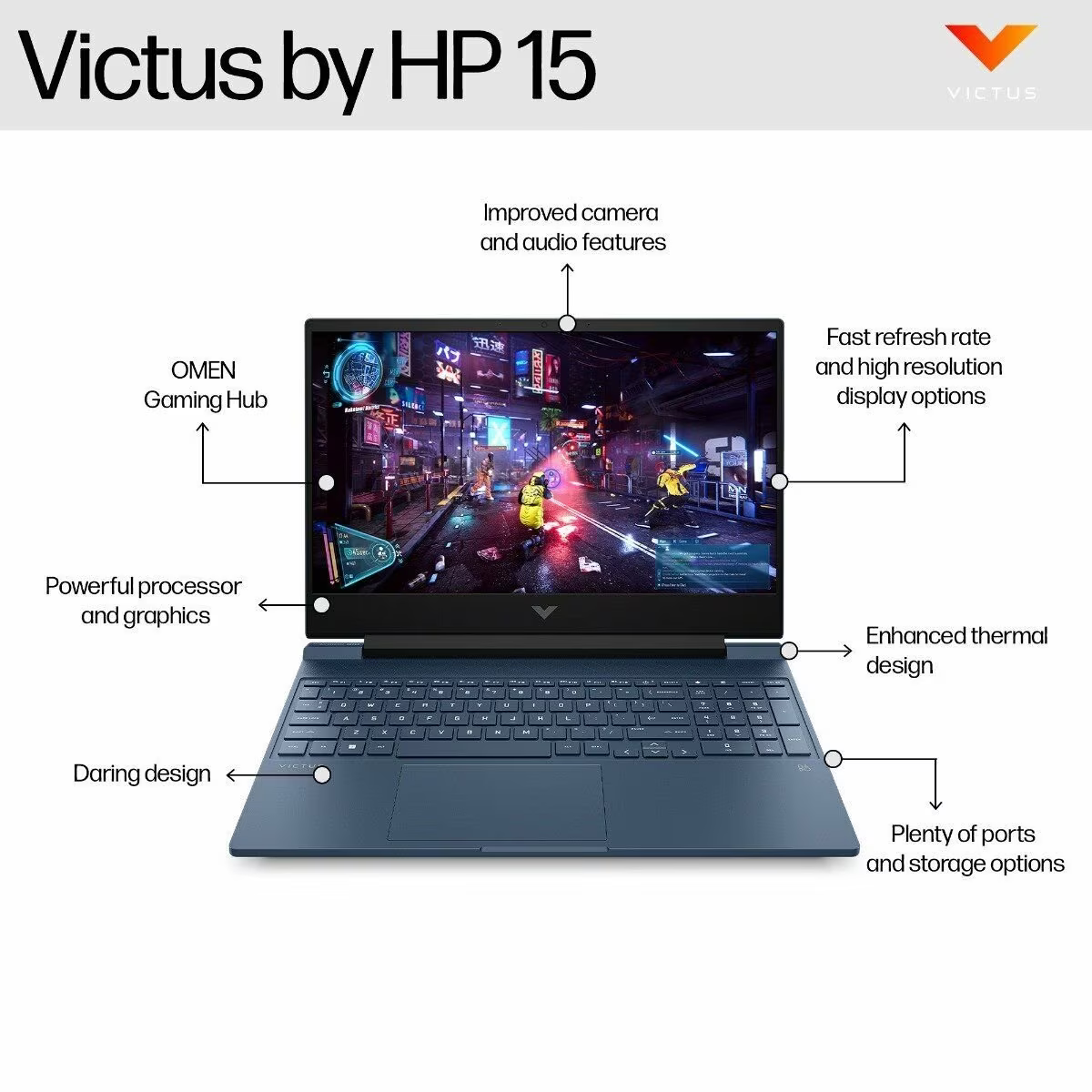 HP Victus Gaming Laptop 13th Generation Intel® Core™ i5 processor, 16 GB DDR4 RAM, 512 GB SSD, NVIDIA® GeForce RTX™ 4050 6GB, 15-FA1278TX