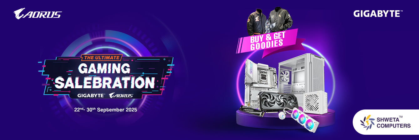 Gigabyte gaming sale celebration banner with AORUS logo on a purple background