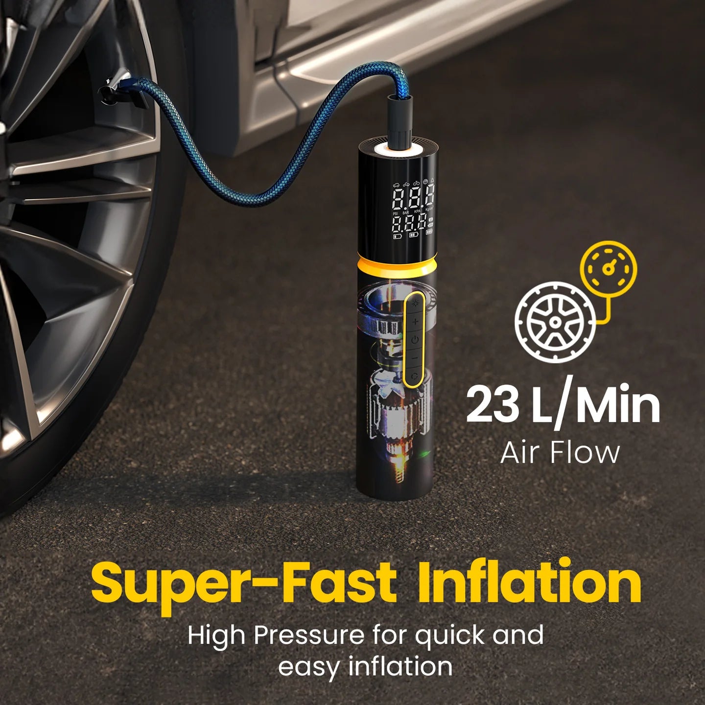 PORTRONICS Vayu 5.0 Rechargeable Tyre Inflator | Rechargeable | Inflation Modes | Digital Display | Fastest Inflation