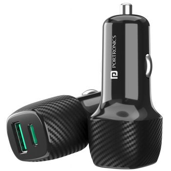 Portronics Car Power 13 Car Charger with Dual Output (PD+Quick Charge)