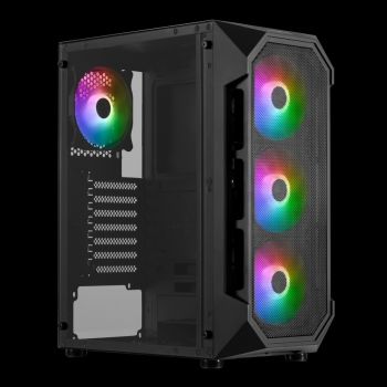 Gamdias Aura GC 1 Cabinet (Mid Tower, Front Mesh Panel,Pre-installed Fans : Front: 4 x 120mm ARGB Fans  , I/O Front Panel With ARGB Streaming Lighting,352 x 200 x 442 mm