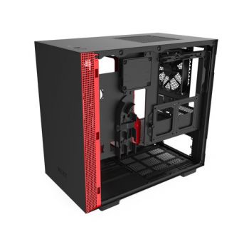 NZXT H210i - Mini ITX PC Gaming Case - Front I/O USB Type-C Port - Tempered Glass Side Panel Cable Management - Water-Cooling Ready - Integrated RGB Lighting - Steel Construction - Red/Black